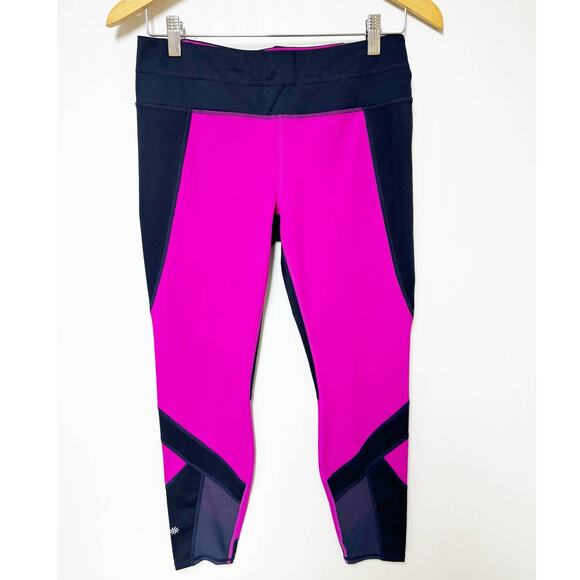 Athleta Womens Colorblock Sonar Mesh 7/8 Leggings Navy Blue Pink Medium - Picture 1 of 8